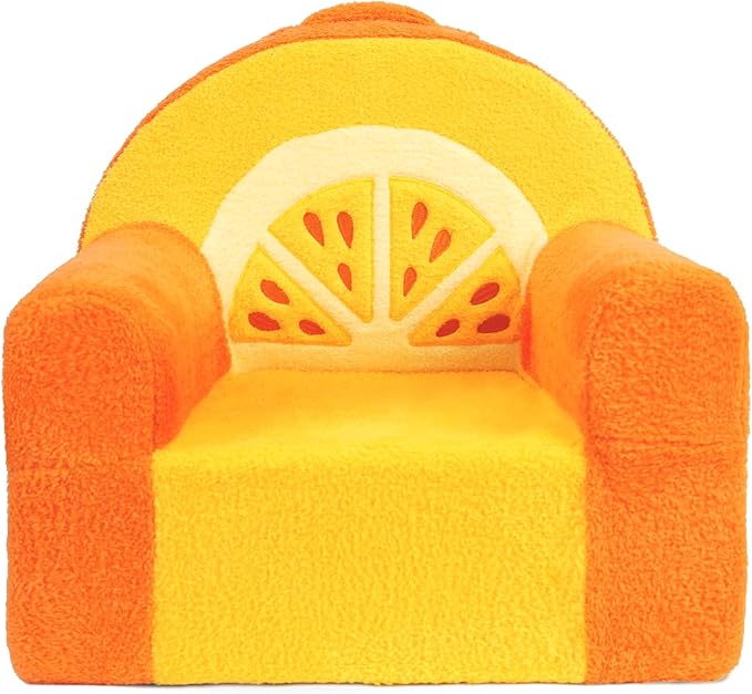 Toddler Chair, Comfy Foam Kids Couch with Soft Velvet Cover, Toddler Couch with Cute Orange Design for Gaming and Studying, Kids Sofa for Boys and Girls