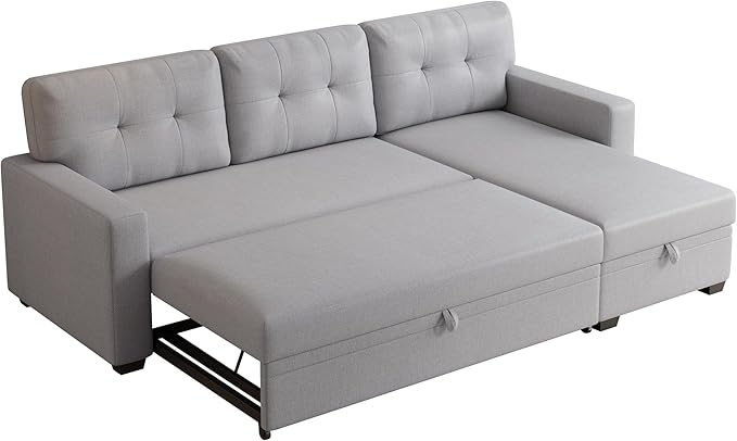 Ball & Cast L-Shape Convertible Sectional Sleeper Sofa Bed 4 in 1 Pull Out Couch with Reversible Storage Chaise & Removable Back Cushions,Sleeper Corner Couch Pull Out Sofa Bed for Living Room,Office