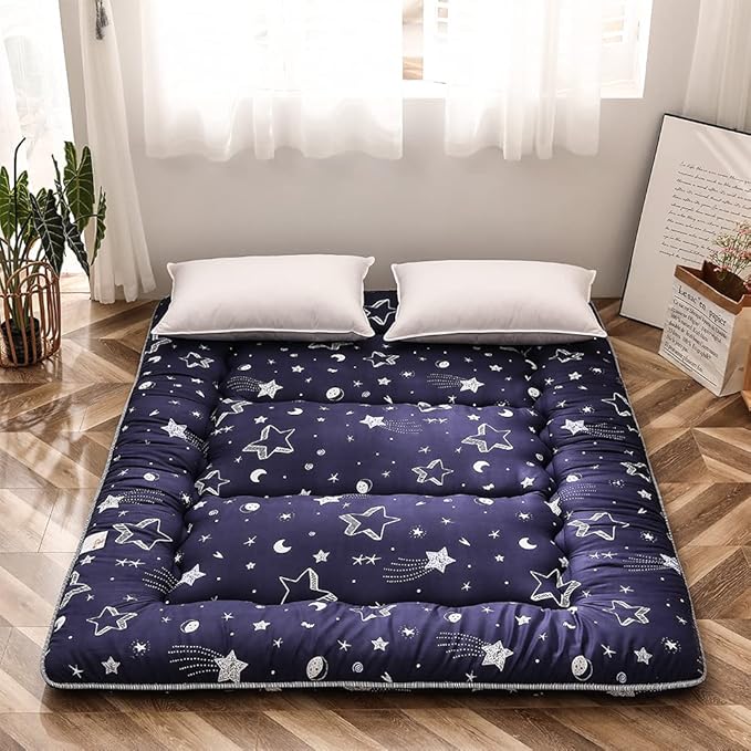 Navy Star Futon Mattress Japanese Floor Mattress Tatami Floor Mat Foldable Bed Portable Camping Mattress Kids Sleeping Pad Floor Lounger Couch Bed Queen Size