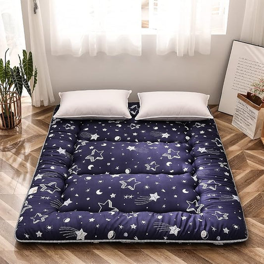 Navy Star Futon Mattress Japanese Floor Mattress Tatami Floor Mat Foldable Bed Portable Camping Mattress Kids Sleeping Pad Floor Lounger Couch Bed Queen Size