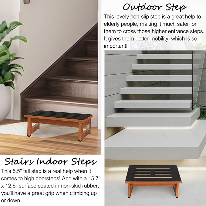 Wooden Step Stool with Non-Slip Rubber Feet Step, Heavy Duty Platform Stepping Stools with 450 LBS Capacity for Bedroom Kitchen Bathroom, Bed Steps for High Beds, Bedside Support