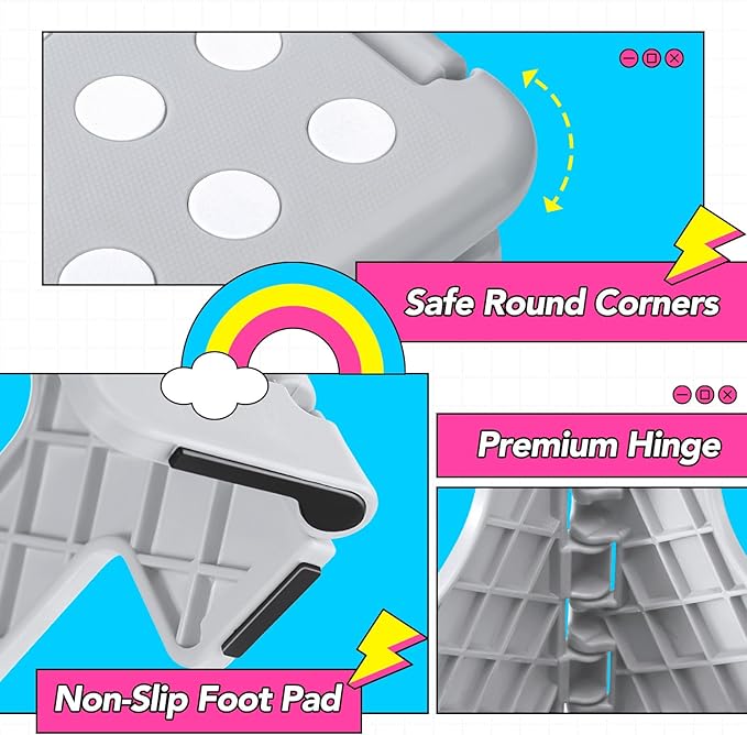 Delxo Folding Step Stool, 11 inch Non-Slip Foldable Stools Up to 300 LBS, Step Stool with Handle, Lightweight for Kitchen, Bathroom, Bedroom, Garden, Grey, 1PC
