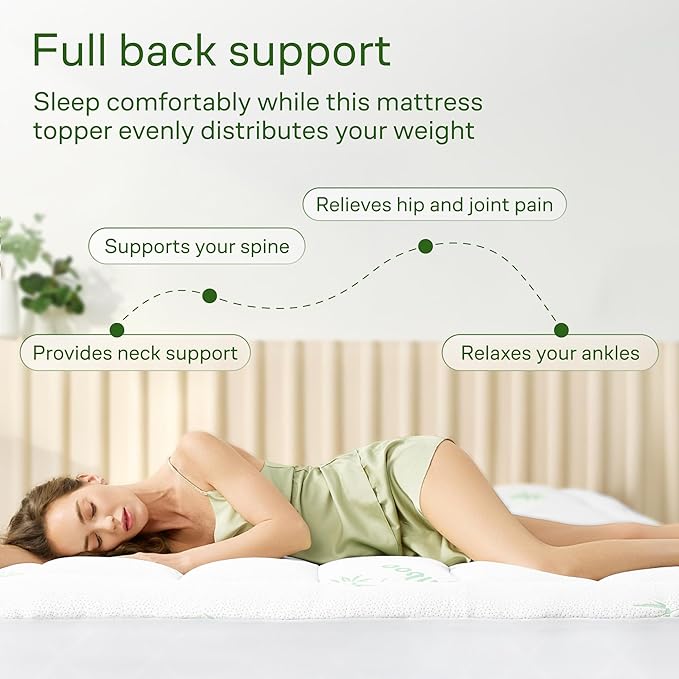 Ultra Soft Full XL Size Mattress Topper - Viscose Made from Bamboo Pillow Top Mattress Pad for Back Pain Relief - Naturally Cooling for Hot Sleepers, Green