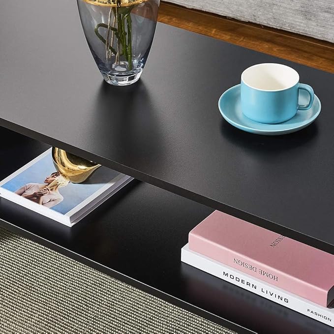 Panana 2-Tier Coffee Table Simple Couch Sofa Side End Table Tea Accent Table for Living Room Office, 39.4" x 15.7" x 15.7" (Black)