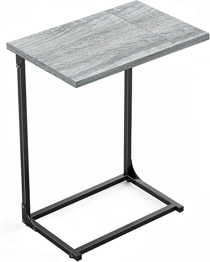 Pipishell C-Shaped Side Table, C-Table for Sofa, Couch Table with Metal Frame, Large Surface Sofa Table for Living Room, Bedroom, and Home Office, Rustic Design, PIET11G