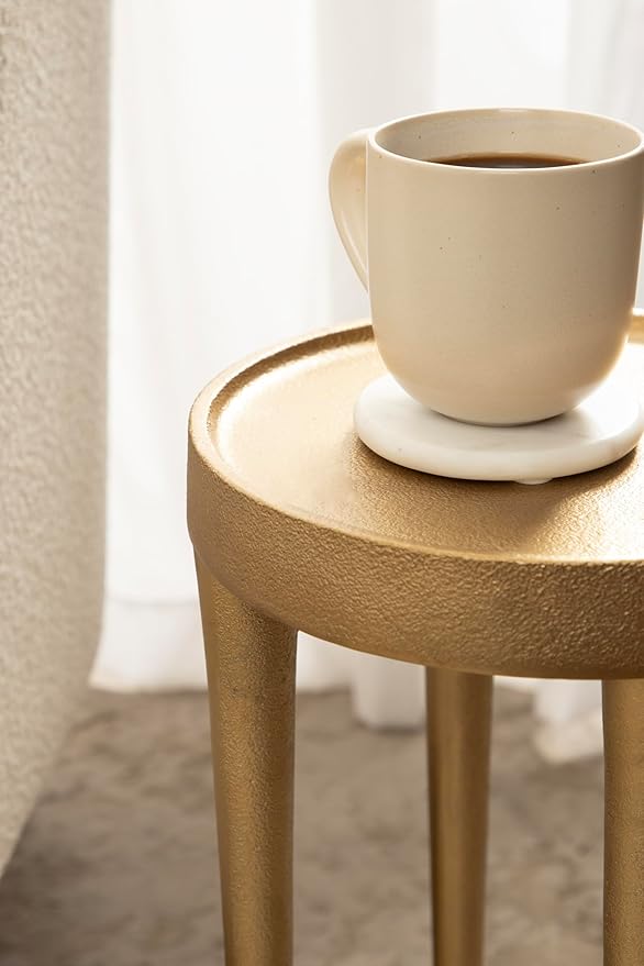 Kate and Laurel Rava Modern Round Metal Drink Table with Sandcast Aluminum Construction for Indoor Plant Stand, 10x10x21, Gold