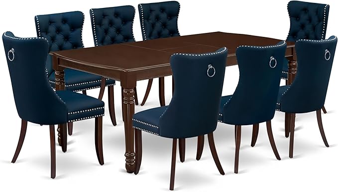 East West Furniture DODA9-MAH-29 9 Piece Dining Set Contains a Rectangle Kitchen Table with Butterfly Leaf and 8 Polyester Fabric Padded Chairs, 42x78 Inch, Mahogany
