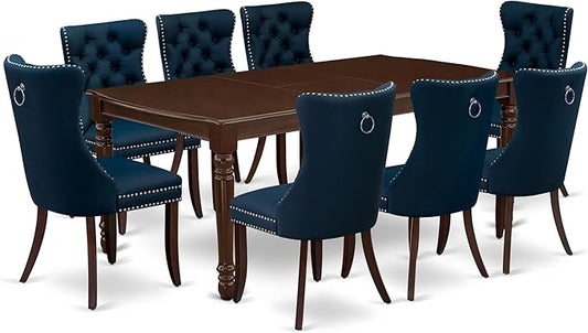 East West Furniture DODA9-MAH-29 9 Piece Dining Set Contains a Rectangle Kitchen Table with Butterfly Leaf and 8 Polyester Fabric Padded Chairs, 42x78 Inch, Mahogany