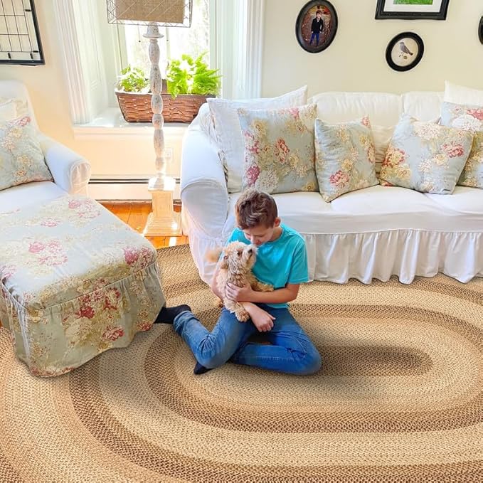 Homespice Cookie Dough Braided Area Rugs 6x9' - Country Style Dining Room Rugs for Under Table for Rustic Decor
