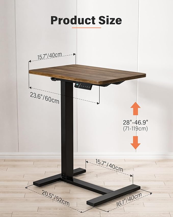 Mobile Standing Desk with Wheels - Electric Height Adjustable Small Movable Laptop Desk, Portable Rolling Computer Sit Stand Side Table for Home Office, Sofa&Bedside Use (27.6",Walnut)