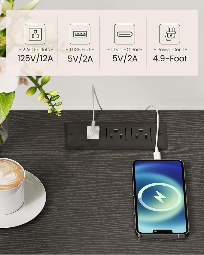 End Table with Charging Station, 2-Tier Modern Side Table Set of 2, Nightstand with Storage Shelf, for Small Spaces, for Bedroom, Living Room, Home Office, Black TBZ20UP2BB