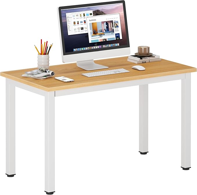 DlandHome 39 inches Small Computer Desk for Home Office Activity Table Writing Table for Small Spaces Study Table Student Laptop Desk (39 inch, Teak + White)