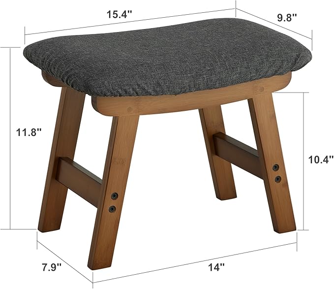 Foot Stool Ottoman Foot Rest Under Desk,Small Stool for Living Room, Bedroom and Kitchen (Brown Legs - Gray Stool Surface)