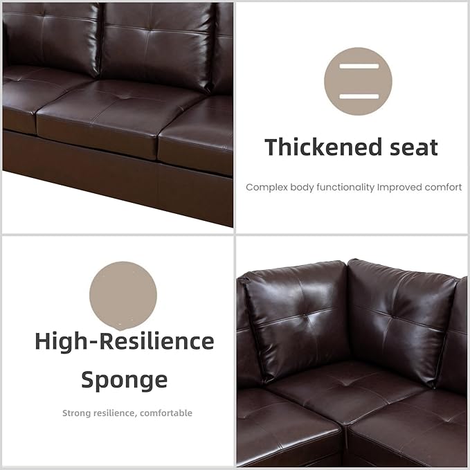 L Shaped Sectional Couches, Leather Couch Modular Sectional Sofa with Ottoman Storage, Modern L Shaped Couch with Chaise for Living Room Bedroom Apartment Furniture, Black