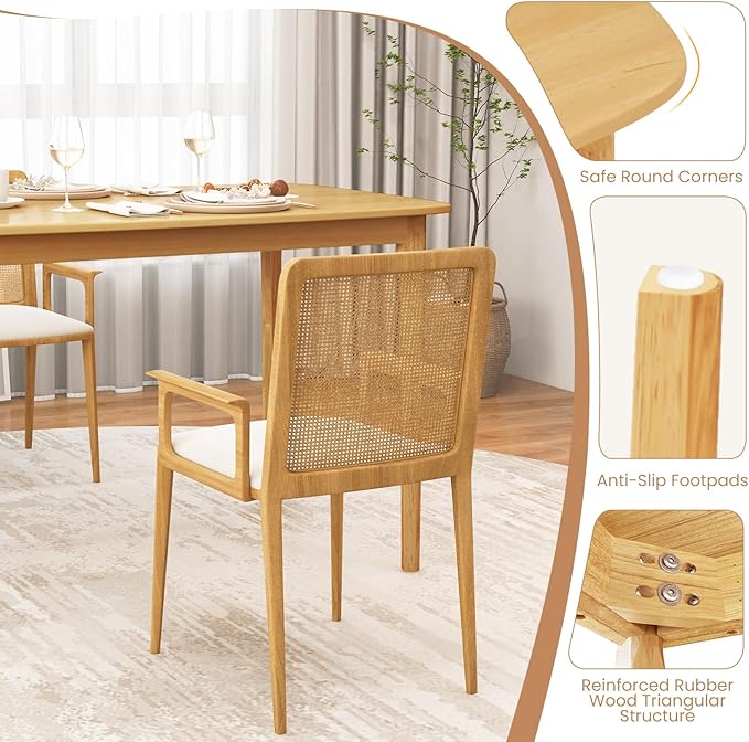 COSTWAY Dining Table, 48” Wooden Rectangular Kitchen Table with Solid Rubber Wood Legs, Spacious Tabletop for Kitchen, Dining Room, Restaurant