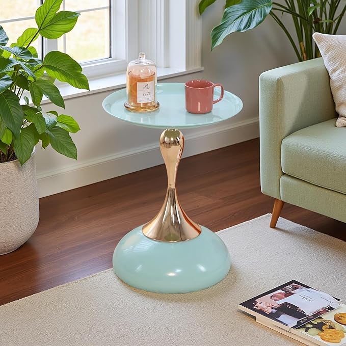 Stylish Hourglass Side Table - Contemporary Design for Living Rooms, Cafes, Dining Areas, Bedrooms, and Outdoor Spaces - Perfect Accent Piece for Any Decor (1, Light Green)