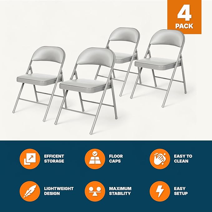 OEF Furnishings OEF950 Series Vinyl Padded Steel Folding Chairs (4-Pack, Gray)