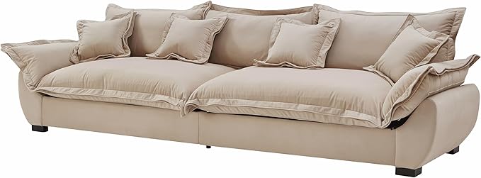 126 Inch Sailing Design Modular Sectional Cloud Sofa with Storage, Modern Deep Seat Couch w/Throw Pillows & Removable Backrest for Living Room Bedroom Apartment,Light Khaki