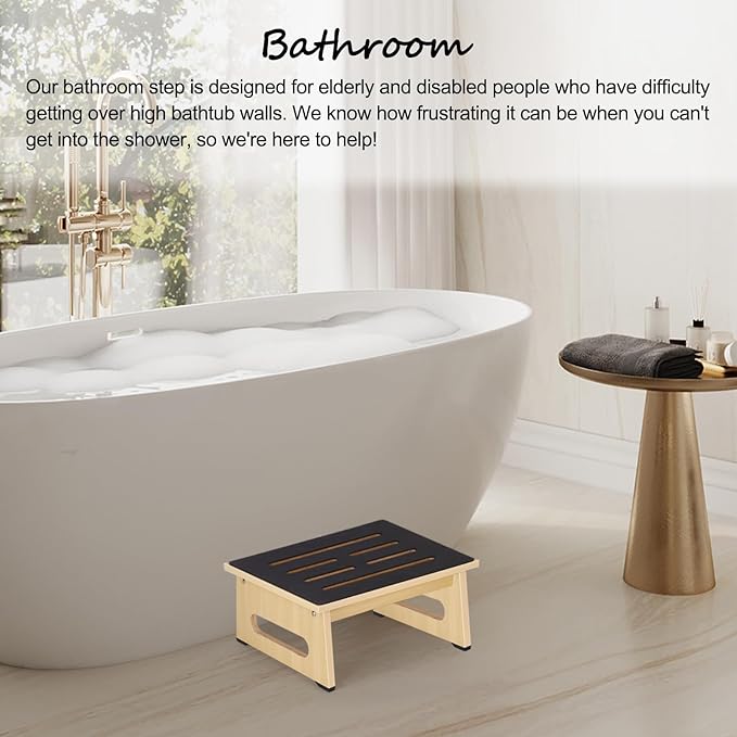 One Step Stool for Adults Seniors with Non-Slip Rubber Stepping Feet, Heavy Duty Platform Step Stools, 6.9 in Portable Bed Steps for High Beds for Bathroom, Bedroom, Kitchen & Kids Bedside Support