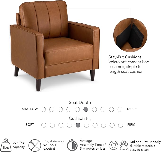 Bush Home 32-inch Accent Chair, Living Room Furniture, Max Collection, Buffed Camel Vegan Leather
