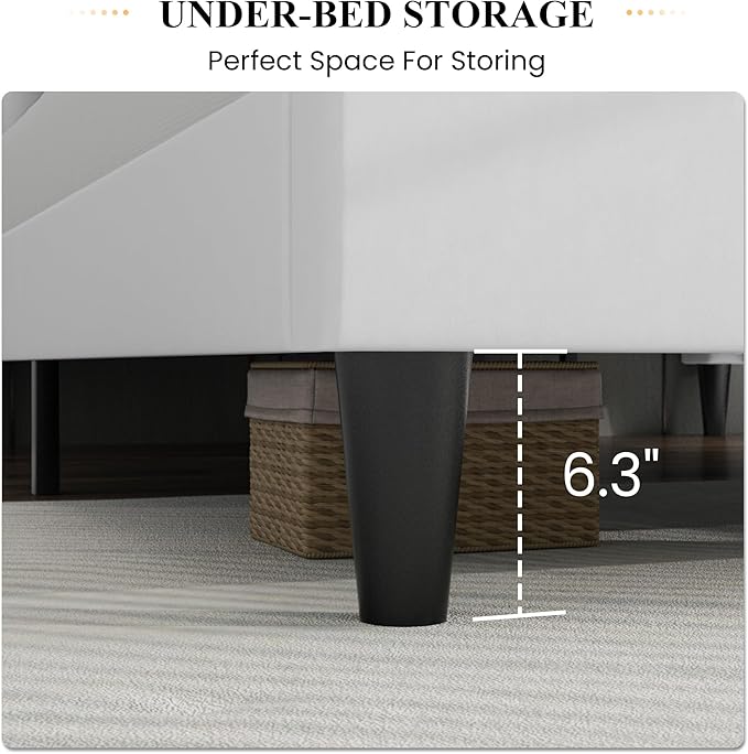 SHA CERLIN Queen Bed Frame/Velvet Upholstered Platform Bed Frame with Headboard/Strong Wood Slats Support/Mattress Foundation/No Box Spring Needed/Easy Assembly/White