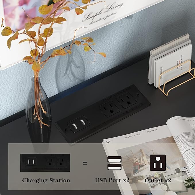 Black LED Nightstand with Charging Station, Side Table with 3 Drawers and Light, End Table with Open Storage, Beside Cabinet for Bedroom (Black)