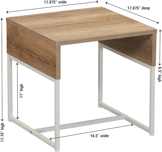 Household Essentials Wrap Square Side End Table Coastal Oak Rustic Wood Grain and White Metal