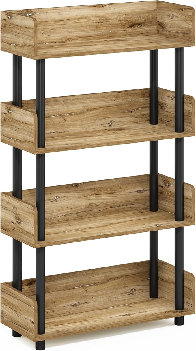 Furinno Turn-N-Tube 4-Tier Multipurposes Display Rack, Open Shelf Rack/Storage with Back & Side Panel, Flagstaff Oak/Black