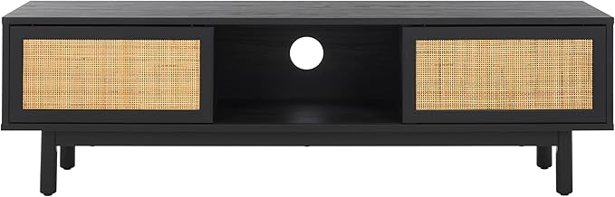 SAFAVIEH Aino TV Stand for up to 60" Flatscreen – Black, 2 Sliding Doors with Interior Storage, 1 Open Shelf, Entertainment Media Console (MED9619B)
