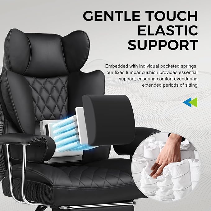 GTRACING Gaming Chair,Office Chair with Pocket Spring Lumbar Support, Ergonomic Comfortable Wide Office Desk Computer Chair with Outward Fixed Soft Armrests and Footrest (PU Leather, Black)