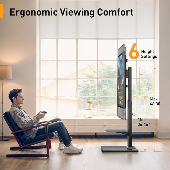 Perlegear Floor TV Stand with Mount for 32-86" TVs up to 132 lbs, Tall TV Stand with Pegboard and 6 Height Settings, TV Swivel Stand with Wooden Base, Max VESA 600x400mm PGFS13