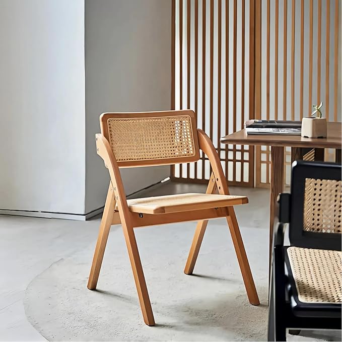 Simple Rattan Dining Chair Set of 2, Foldable Lounge Chair, Suitable for Living Room, Dining Room, Bedroom Desk Office Chair. (Cherry Color Set of 2)