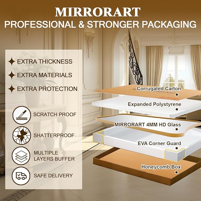 24"x32" Bathroom Vanity Mirror, Gold Butterfly Mirror, Brushed Gold Wavy Mirror with Anti-Rust Stainless Steel Frame Wall Mounted Vertical Only