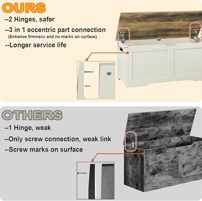 39.4" Storage Chest, Wooden Storage Bench, Lift Top Toy Chest with 2 Safety Hinges, Large Toy Box, Entryway Bench for Living Room, Bedroom, Brown and Rustic White