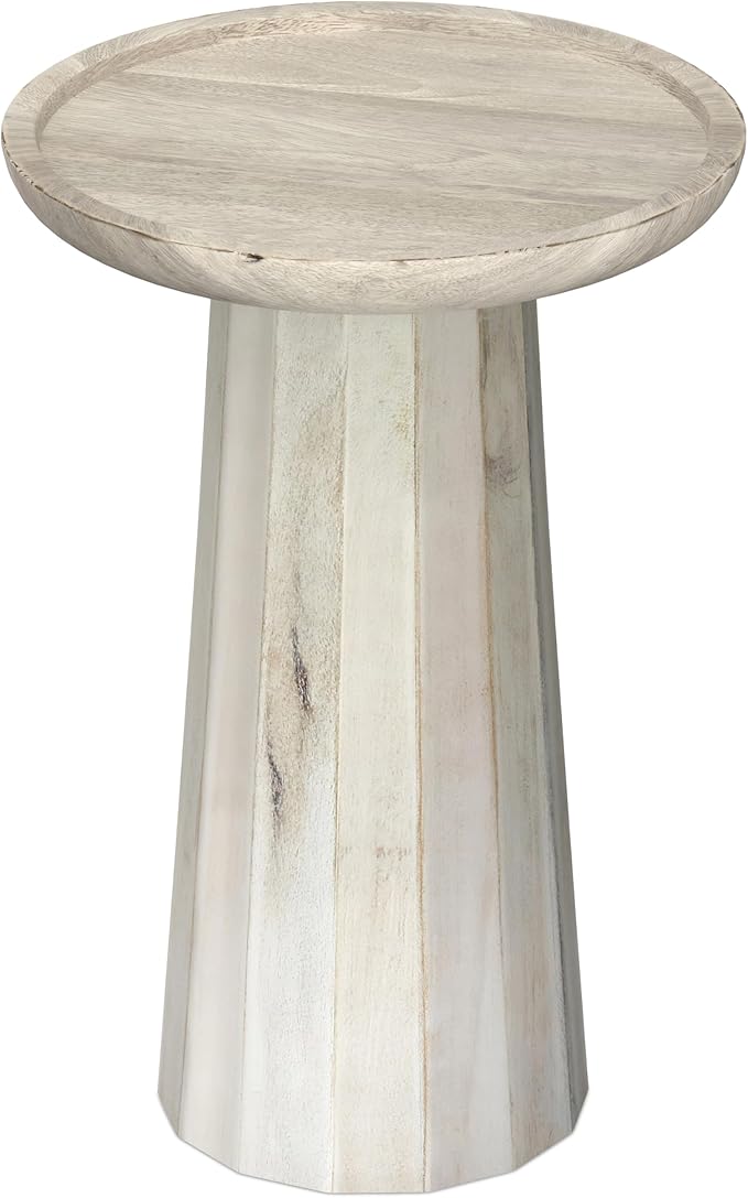 SIMPLIHOME Dayton SOLID MANGO WOOD 13 inch Wide Round Contemporary Wooden Accent Table in White Wash , Fully Assembled for the Living Room and Bedroom