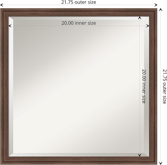 Amanti Art Brown Wall Mirror 22x22 Florence Medium Brown Square Bathroom Mirror for Wall Decor Living Room, Medium Casual Frame, Hangs Horizonally and Vertically, Bathroom Decor, Beveled Edge from WI
