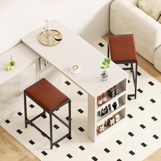 Bar Stools, Bar Chairs, Counter Height Bar Stools, Kitchen Counter Stools with Footrests, Synthetic Leather Mid-Century Modern, 25-Inch Tall, for Kitchen, Dining Room, Counter, Bar, Cafe