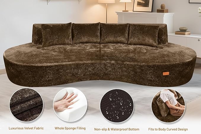 Homguava 104'' Modular Sectional Sofa,Curved Modern Sofa with Memory Foam,Deep Seat Cloud Couch with 4 Pillows,Upholstered Oversized Couches for Living Room Apartment Office,No Assembly Required,Brown