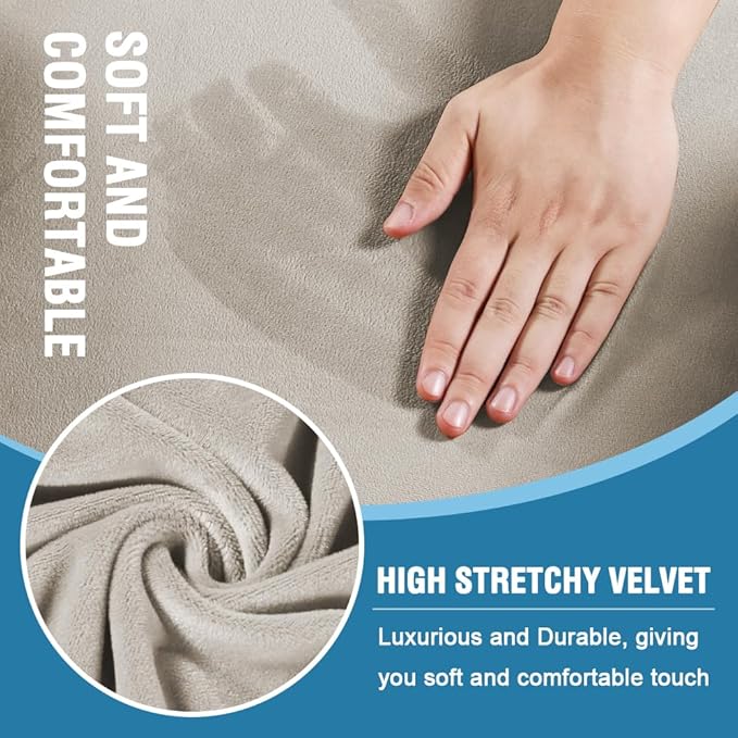 H.VERSAILTEX Sofa Cover 3 Piece T Cushion Loveseat Slipcovers Thick Velvet Couch Cover Stretch T Cushion Sofa Covers for 2 Cushion Couch with 2 Individual T Cushion Covers, French Oak