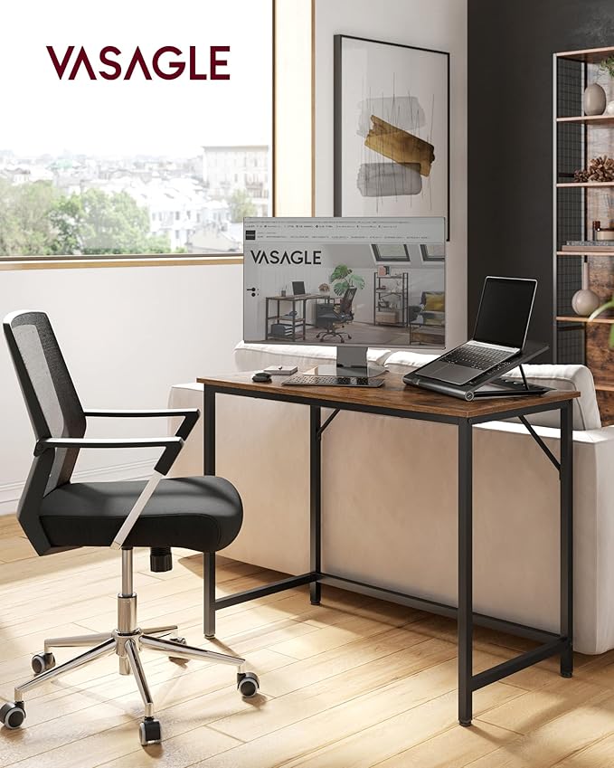 VASAGLE Computer Desk, Gaming Desk, Home Office Desk, for Small Spaces, 19.7 x 39.4 x 29.9 Inches, Industrial Style, Metal Frame, Rustic Brown and Black ULWD41X