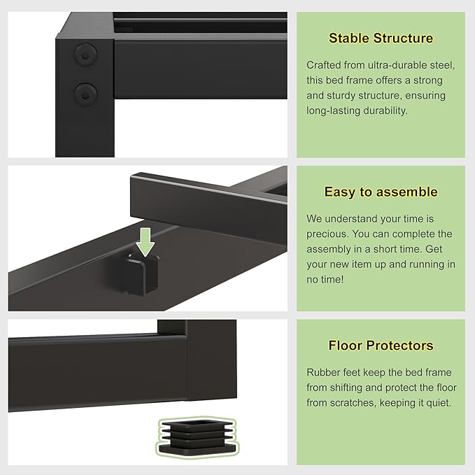 EMODA 12 Inch Twin Bed Frames No Box Spring Needed, Heavy Duty Metal Twin Platform Bed Frame, Noise Free, Easy Assembly, Black