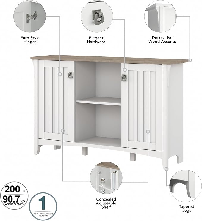 Bush Furniture Salinas Accent Storage Cabinet with Doors in Pure White and Shiplap Gray