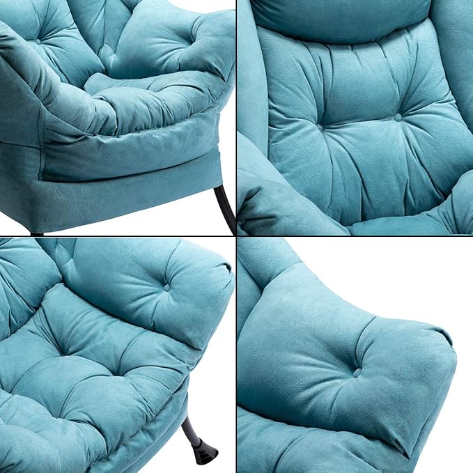 HollyHOME Fabric Large Lazy Chair, Accent Reading Chair, Cozy Lounge Chair with Armrest, Leisure Sofa Chair for Living Room, Bedroom, Dorm, Blue
