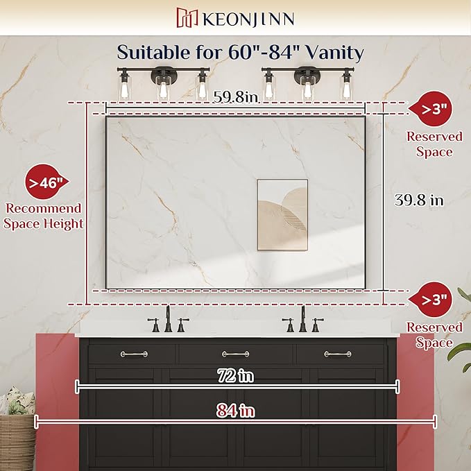 Keonjinn Black Mirror for Bathroom 60 x 40 Inch Rectangular Wall Mirror Large Matte Black Vanity Mirror Metal Frame Rectangle Farmhouse Mirror, Modern Square Corner Framed Mirror(Horizontal/Vertical)