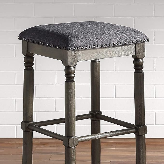Roundhill Furniture Arnhem Wood Upholstered Counter Height Stools, Set of 2, Gray