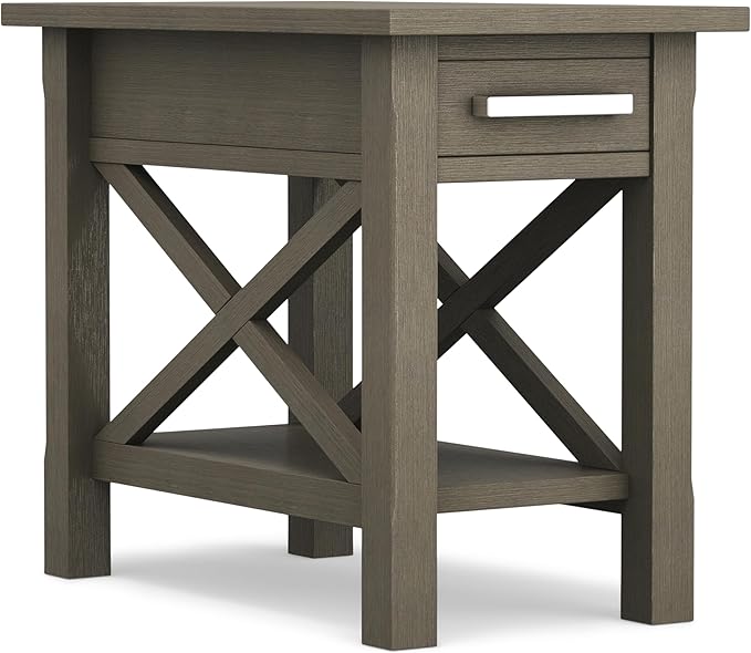 SIMPLIHOME Kitchener SOLID WOOD 14 inch Wide Rectangle Contemporary Narrow Side Table in Farmhouse Grey for the Living Room and Bedroom