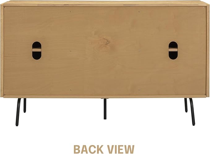 NTC MOSSIC Sideboard with 2 Doors and 3 Drawers, Buffet Cabinet with Natural Rattan and Metal Legs, Modern Storage Cabinet for Living Room, and Hallway, Effortless Assembly, Sand
