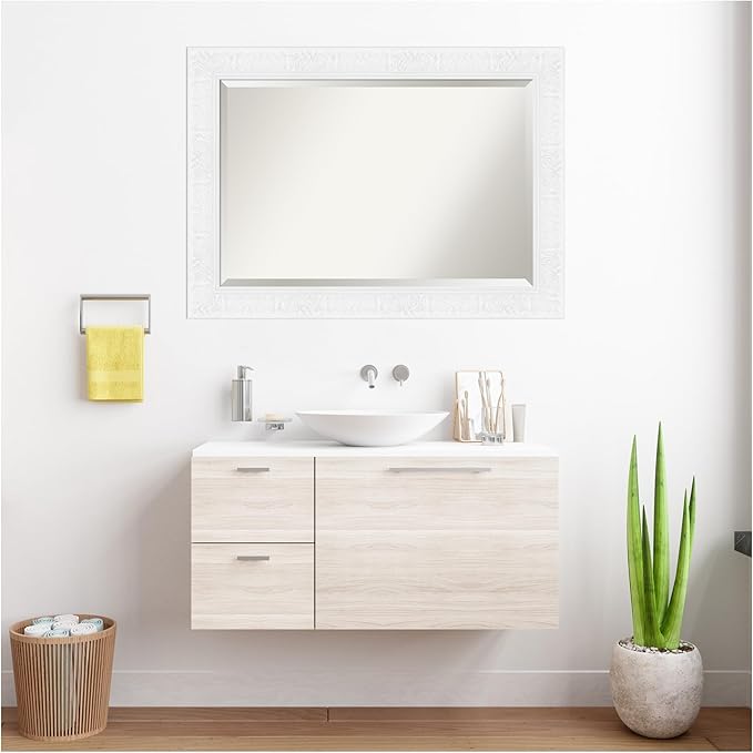 Amanti Art White Bathroom Mirror for Over Sink, 31x43 Luxe White Rectangle Vanity Mirror, Large Traditional Frame, Hangs Horizonally and Vertically, Bathroom Wall Decor, Beveled Edge