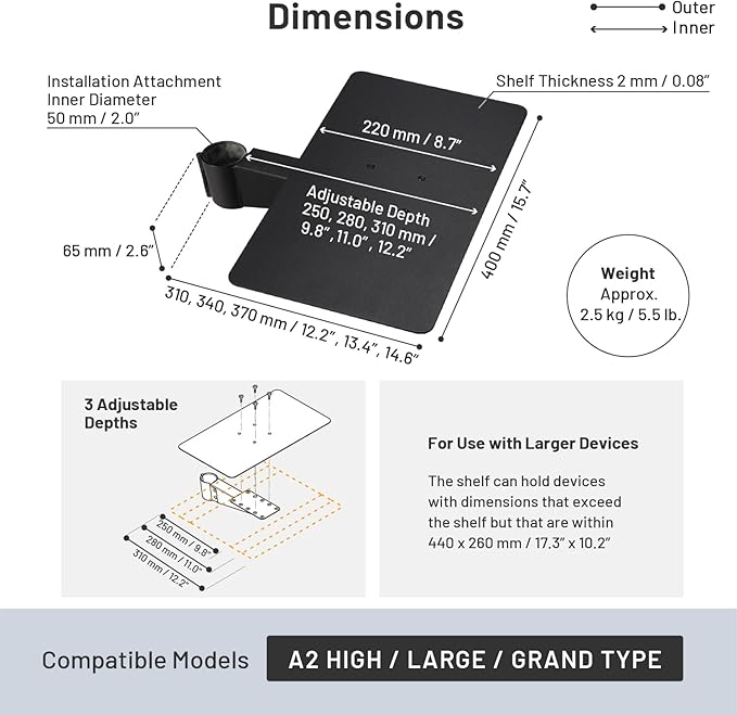 WALL Seven Stand A2 Grand | Rolling TV Stand for 45–80" w/ 15.75" AV Shelf | Satin White | Portable TV Stand with Shelf | Height Adjustable, Space Saving, for Living Room, Bedroom and Office