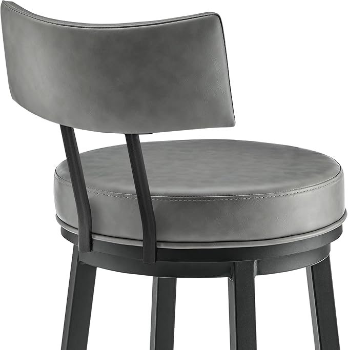 Armen Living Dalza Swivel Counter or Bar Stool in Black Finish with Grey Faux Leather